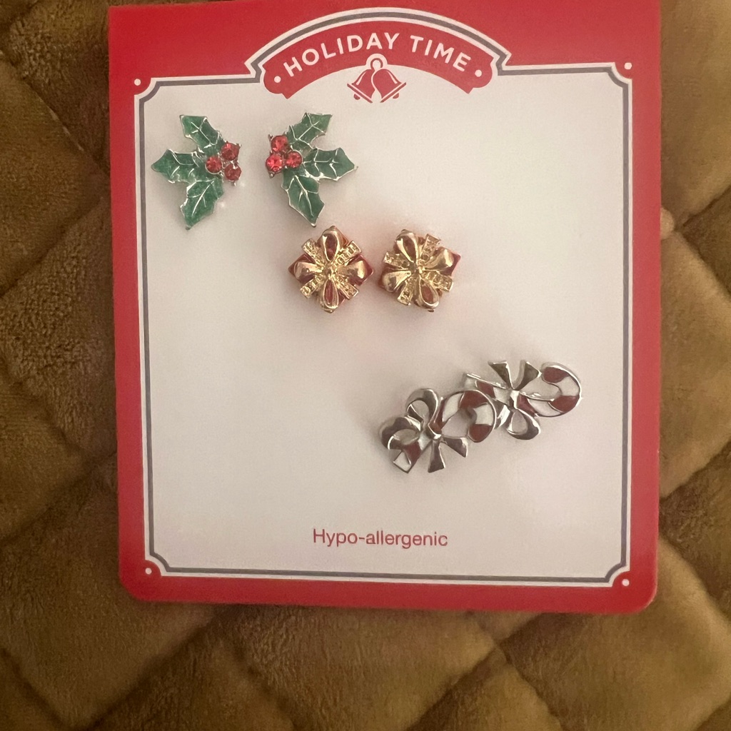 3 Pairs Of Christmas Stud Earrings